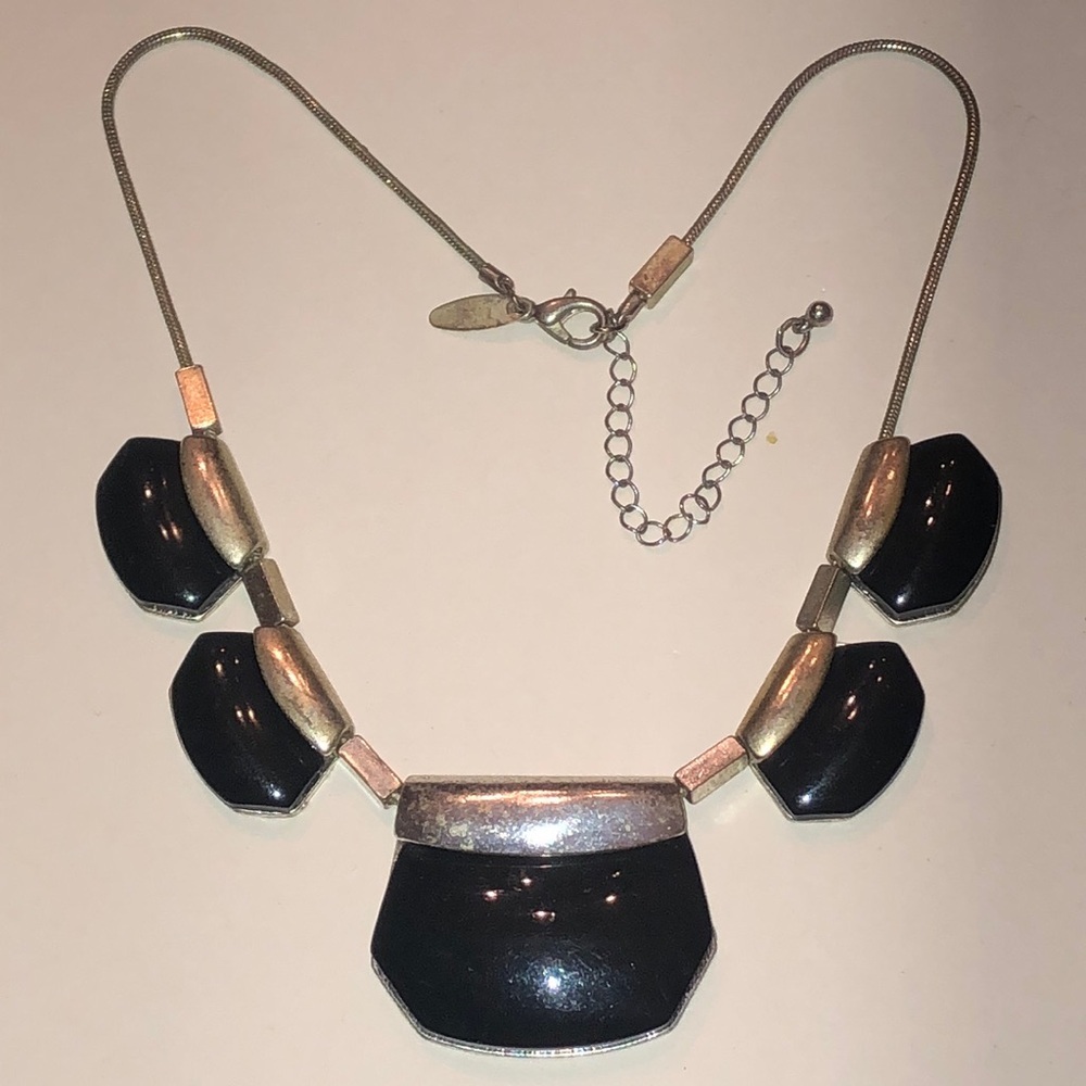 NY Brand Elegant Black and Silver Tone Statement Necklace